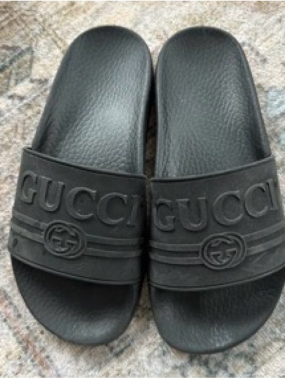 Gucci Black Textured Logo Rubber Slides